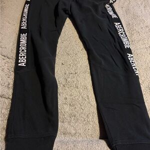 abercrombie kids Black Joggers with White Logo Tape